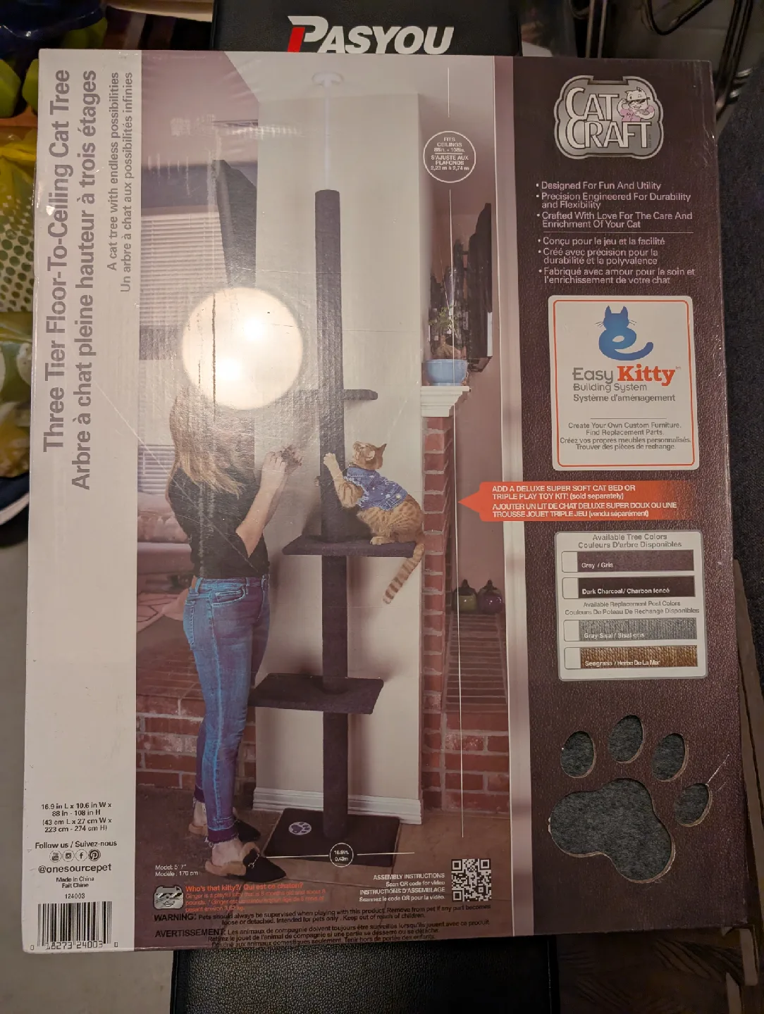 Unopened - Cat Craft Three Tier Floor-To-Ceiling Cat Tree thumbnail