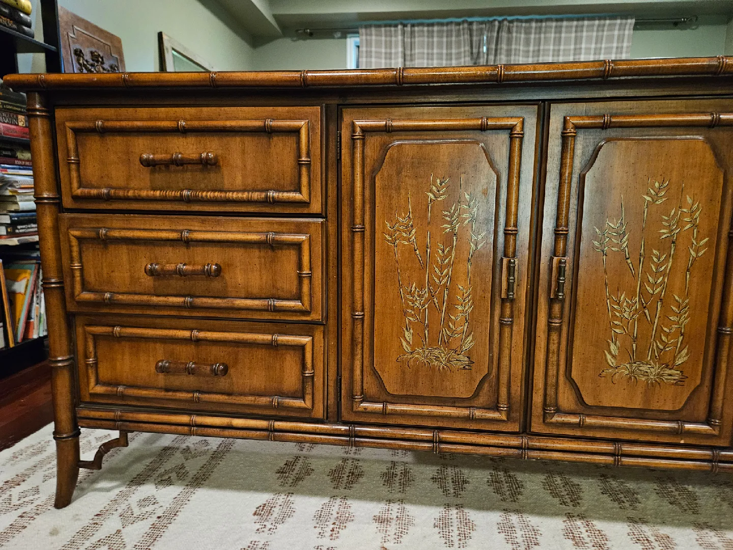 Large Antique Sideboard Buffet Solid Wood (Oak) Faux Bamboo image indicator(3)