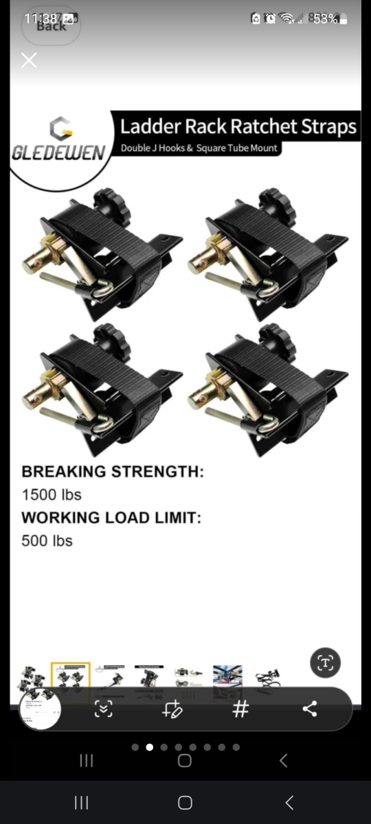 GLEDEWEN Ladder Rack Ratchet Straps - Black (4 Pcs) - photo 2