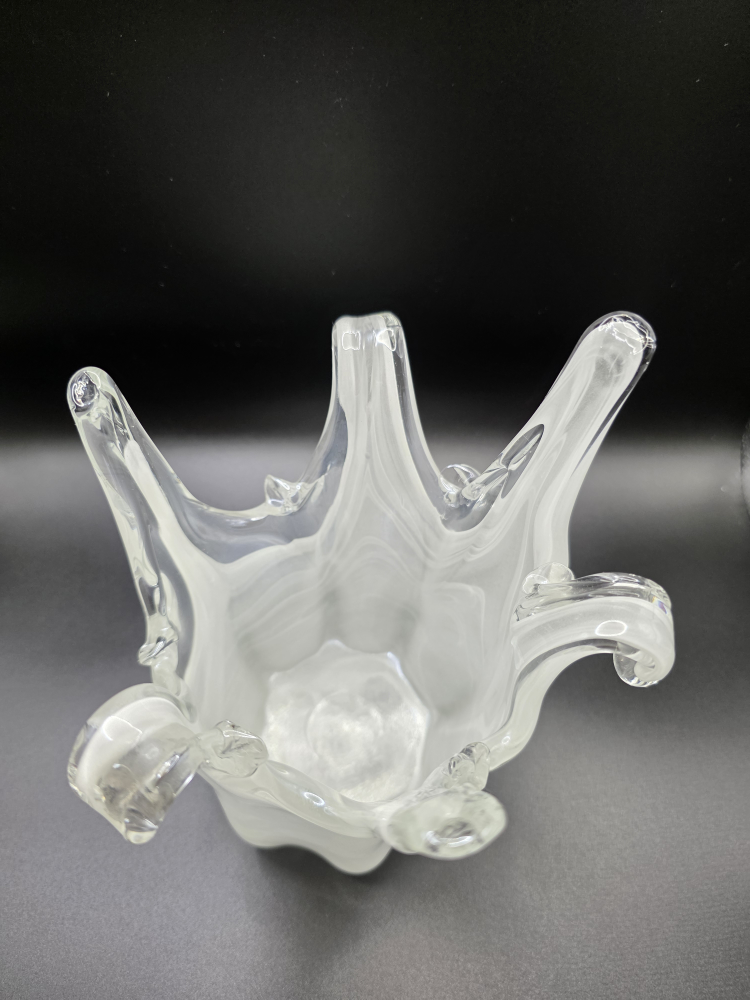 White Murano Style Glass Vase 7 inch tall