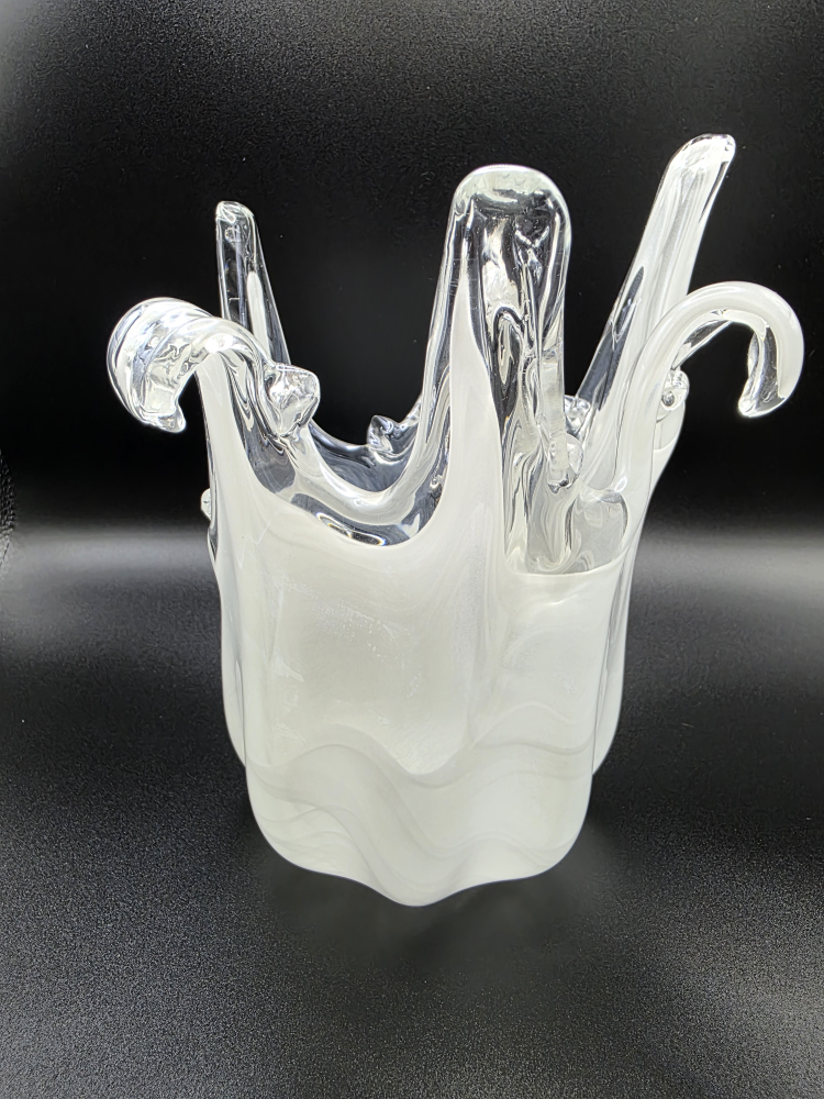 White Murano Style Glass Vase 7 inch tall - photo 3