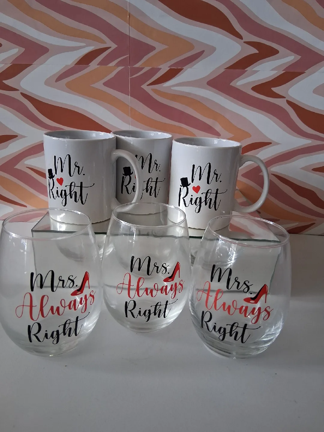 Mr. Right Mugs & Mrs. Always Right Wine Glasses thumbnail