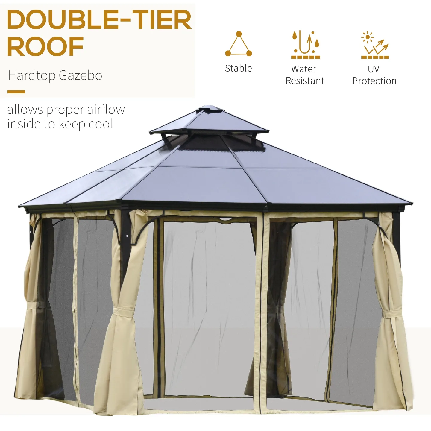 New Hard Top Gazebo with Curtains 9.8 x 9.8 ft image indicator(4)
