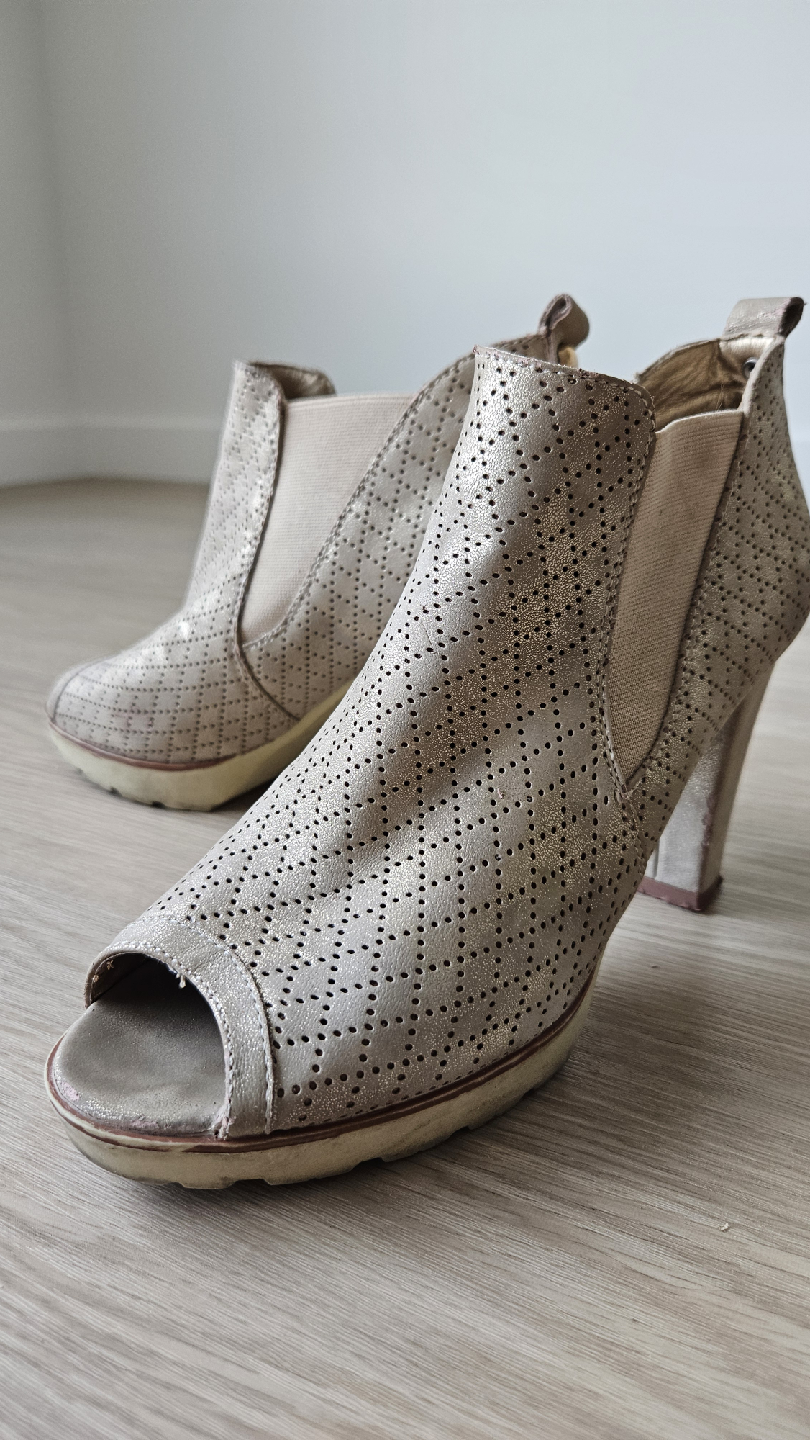 Gold Peep-Toe Heeled Booties, Size 8.5 - photo 2