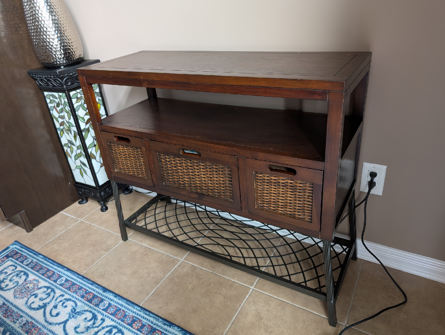 Wooden Console Table with Wicker Drawers