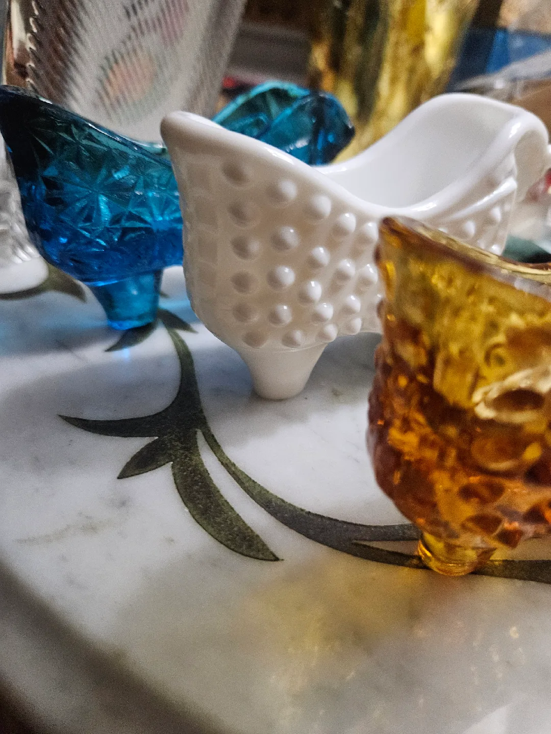 Fenton Hobnal Art. Glass Slipper  Shoe cat head image indicator(4)