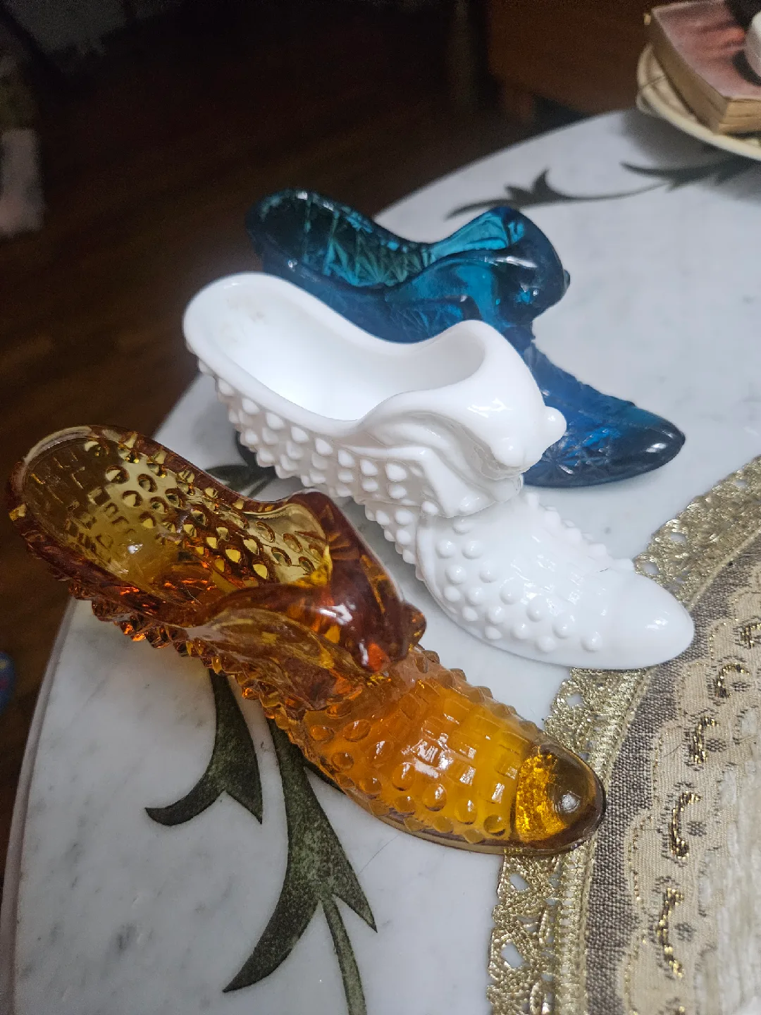 Fenton Hobnal Art. Glass Slipper  Shoe cat head image indicator(5)