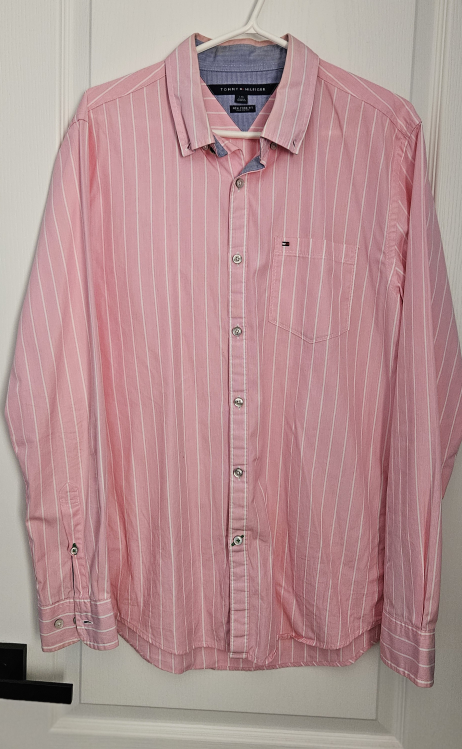 Tommy Hilfiger Men's Pink Striped Button-Down Shirt Large