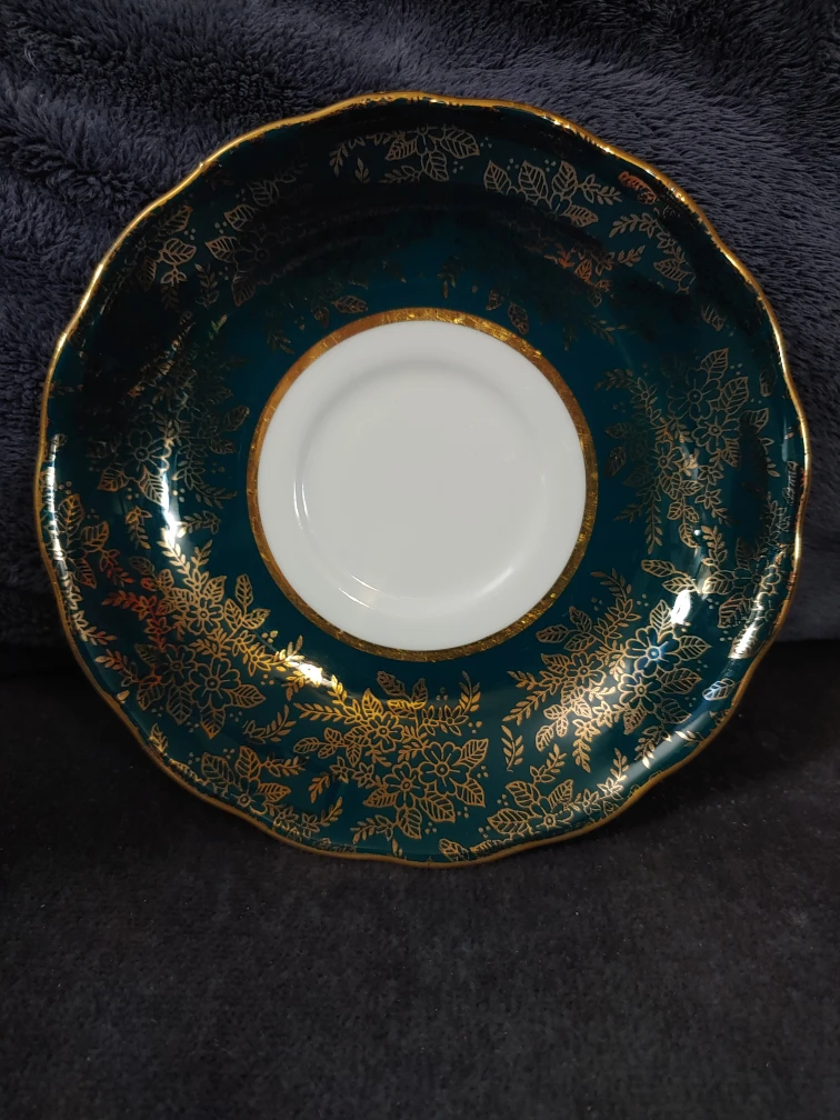 Vintage Colclough Dark Green and Gold Bone China Saucer