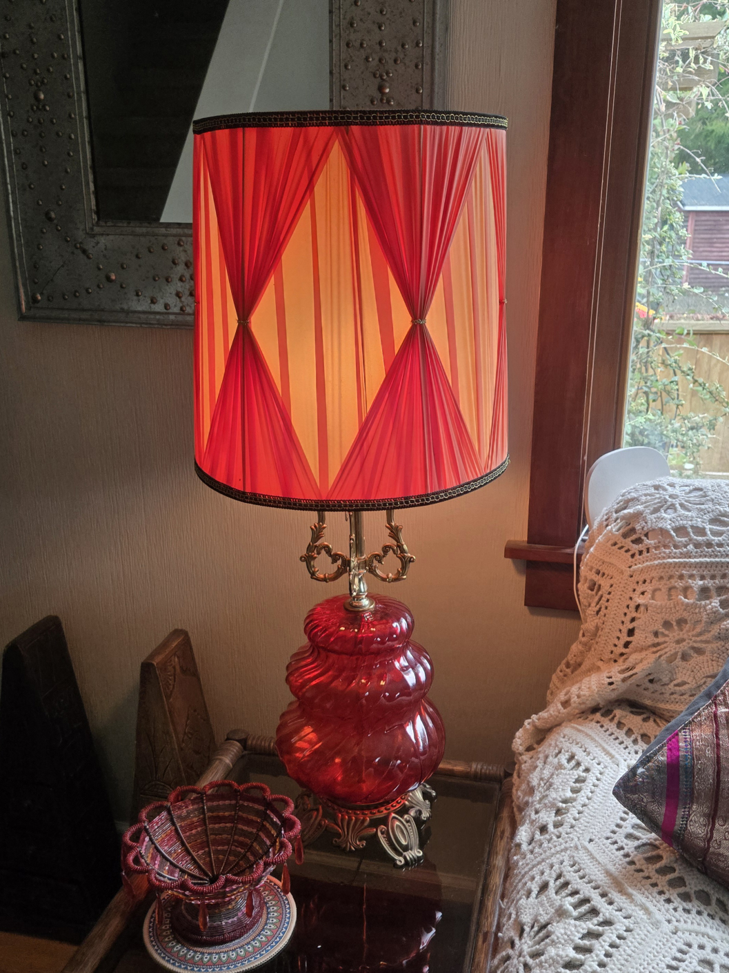 Rare 1970's Hollywood Regency Red Hurricane Parlor/Bordello lamp
