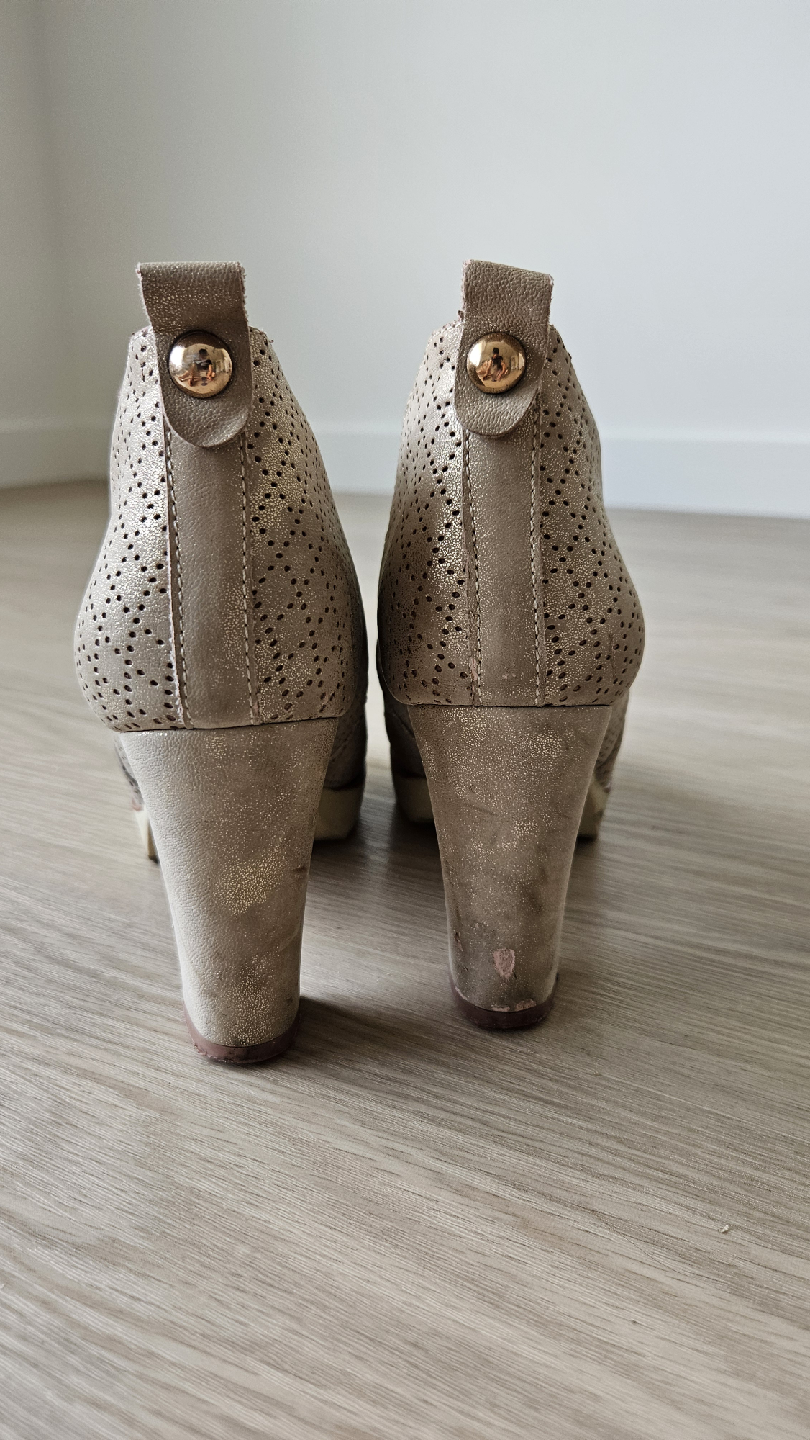 Gold Peep-Toe Heeled Booties, Size 8.5 - photo 3