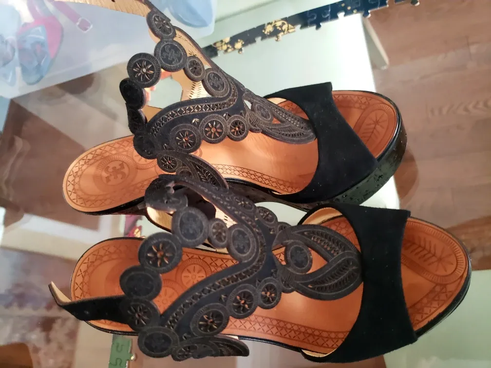 Fabi italian Black leather Wedge Sandals  size 36 thumbnail
