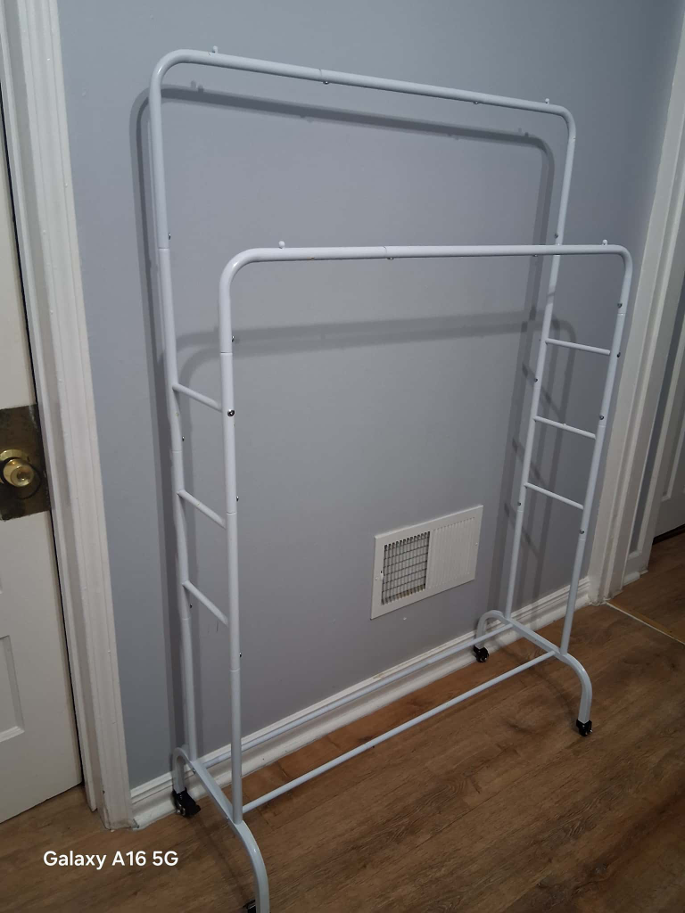 White Rolling Double Rail Garment Rack