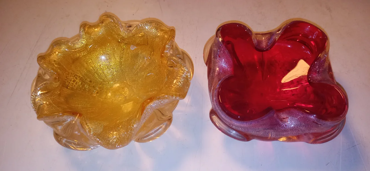 Murano Style Art Glass Bowls - Red & Gold thumbnail