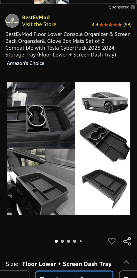 BestEvMod Cybertruck Floor Lower + Screen Dash Tray - NEW!