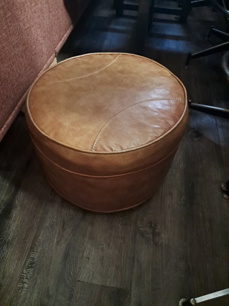Round Leather Ottoman Pouf