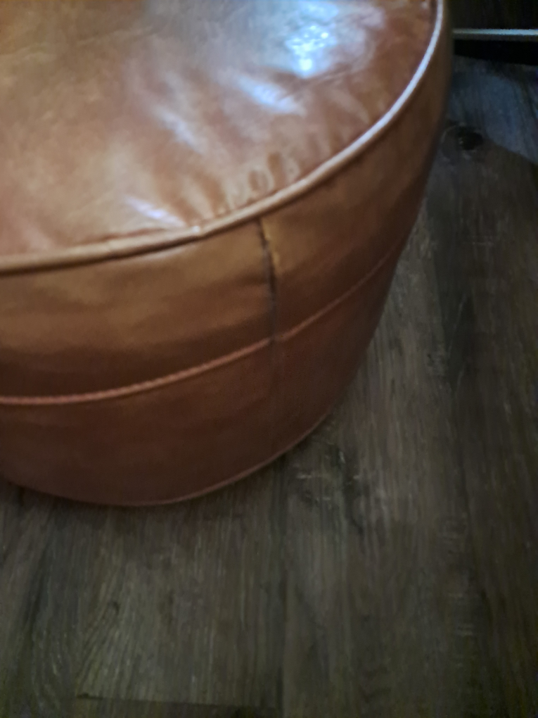 Round Leather Ottoman Pouf - photo 3