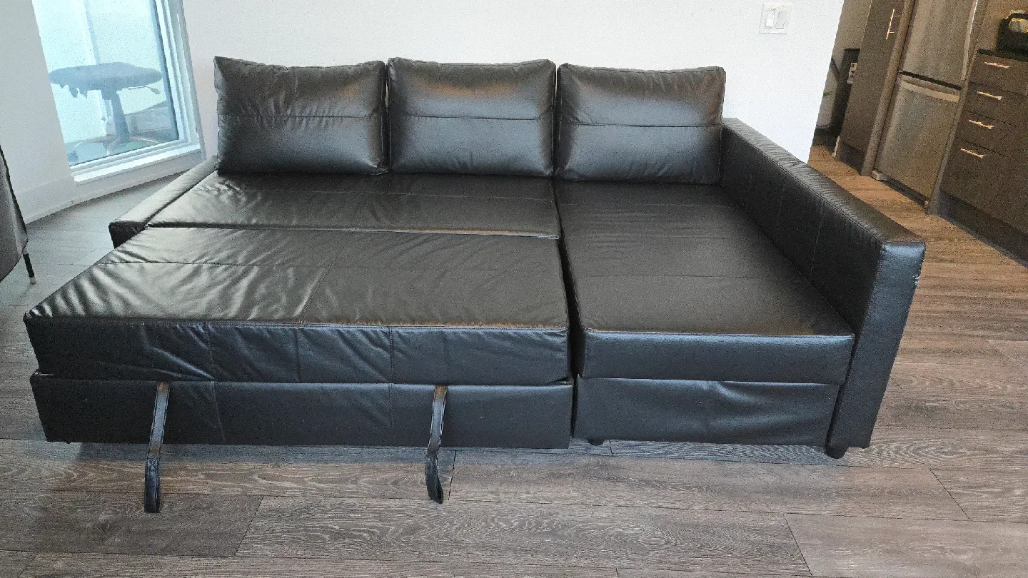 Black Faux Leather Sectional Sofa Bed image indicator(2)