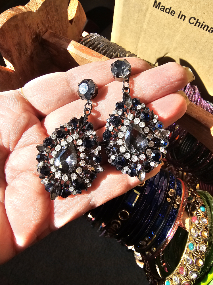 Dangle Earrings - Blue & Silver Rhinestones - photo 2
