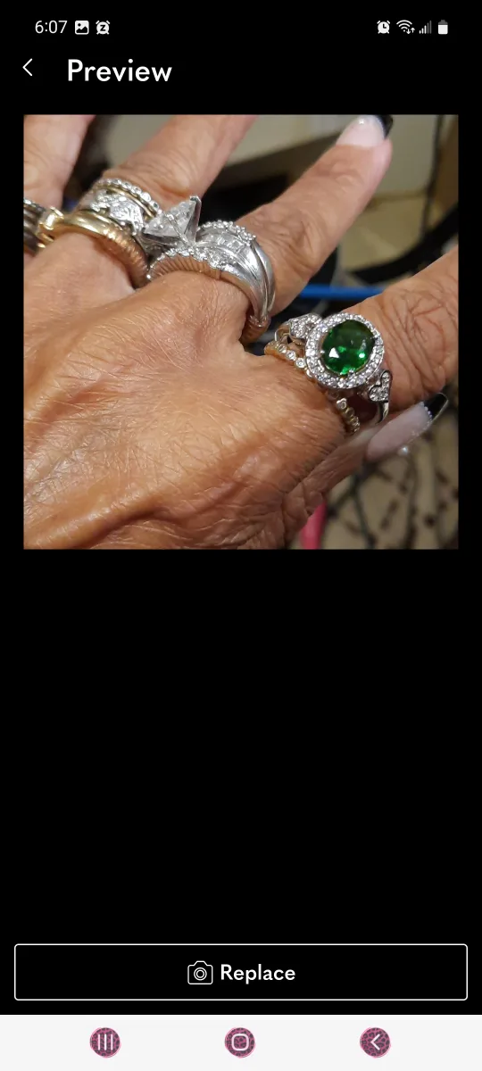 Authentic sterling silver Emerald Diamonelle ring Size 10 thumbnail
