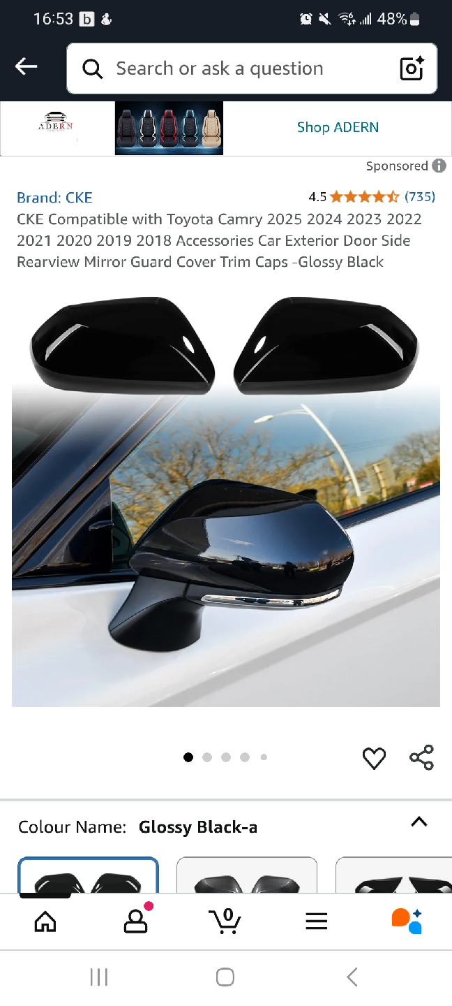 CKE Glossy Black Mirror Guard Cover for Toyota Camry 2018-2025 - photo 3