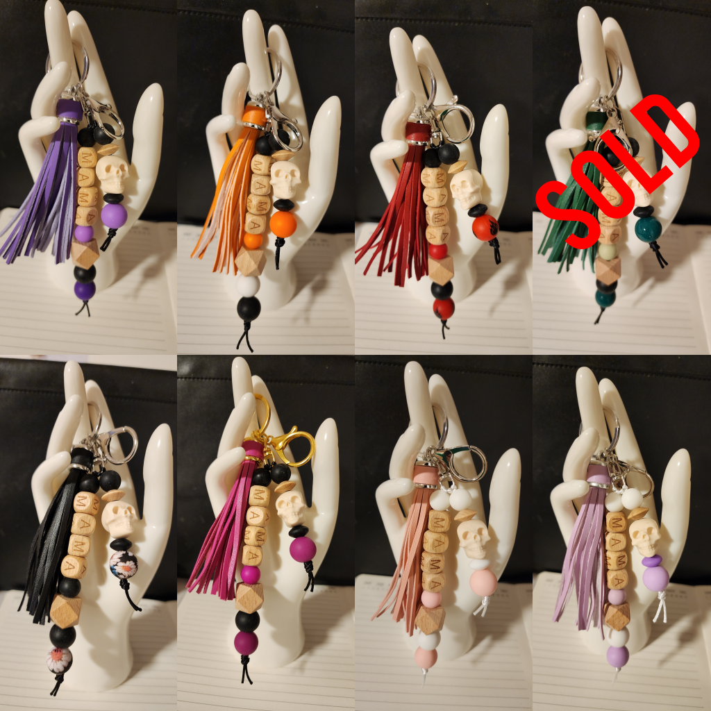 Handmade Mama Keychain with Tassel & Skull