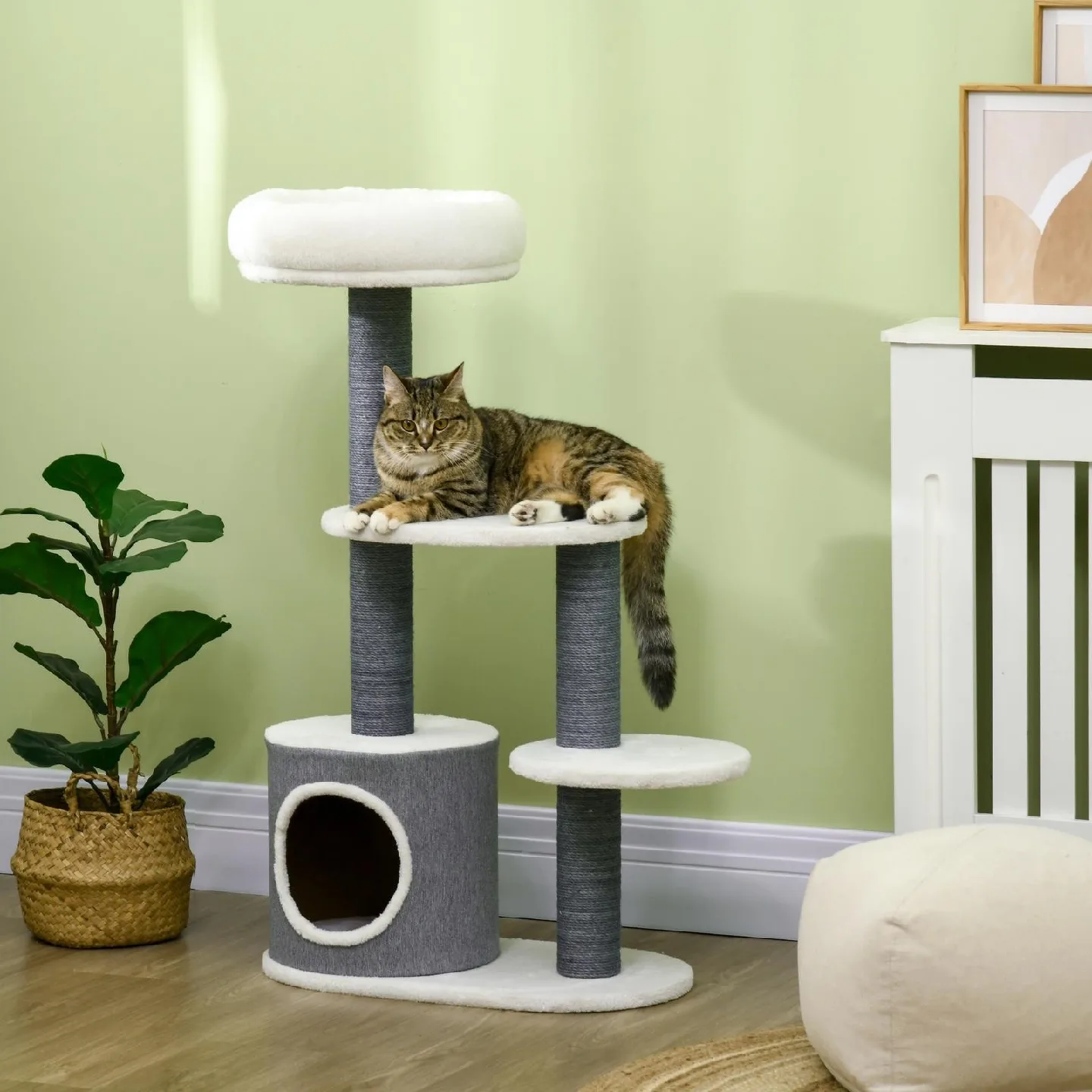 Cat Tree with Condo, Grey & White, 38.6" thumbnail