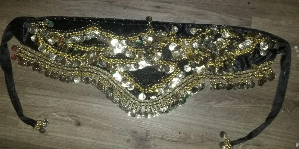 Belly Dance Hip Scarf Belt - Black & Gold thumbnail