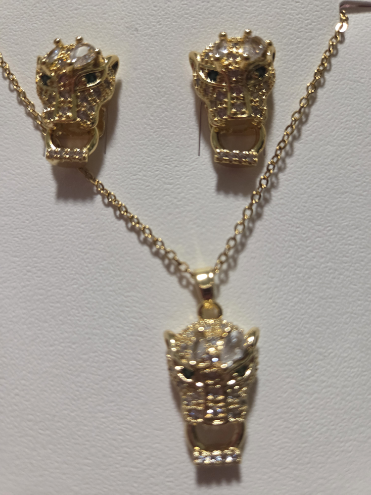 stainless gold coated Panther Necklace & Earring Set