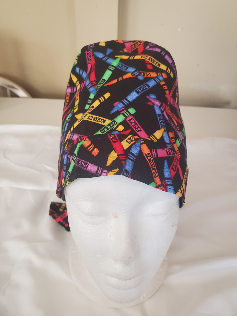 Crayon Print Scrub Cap Hand Crafted Adult sz - photo 2