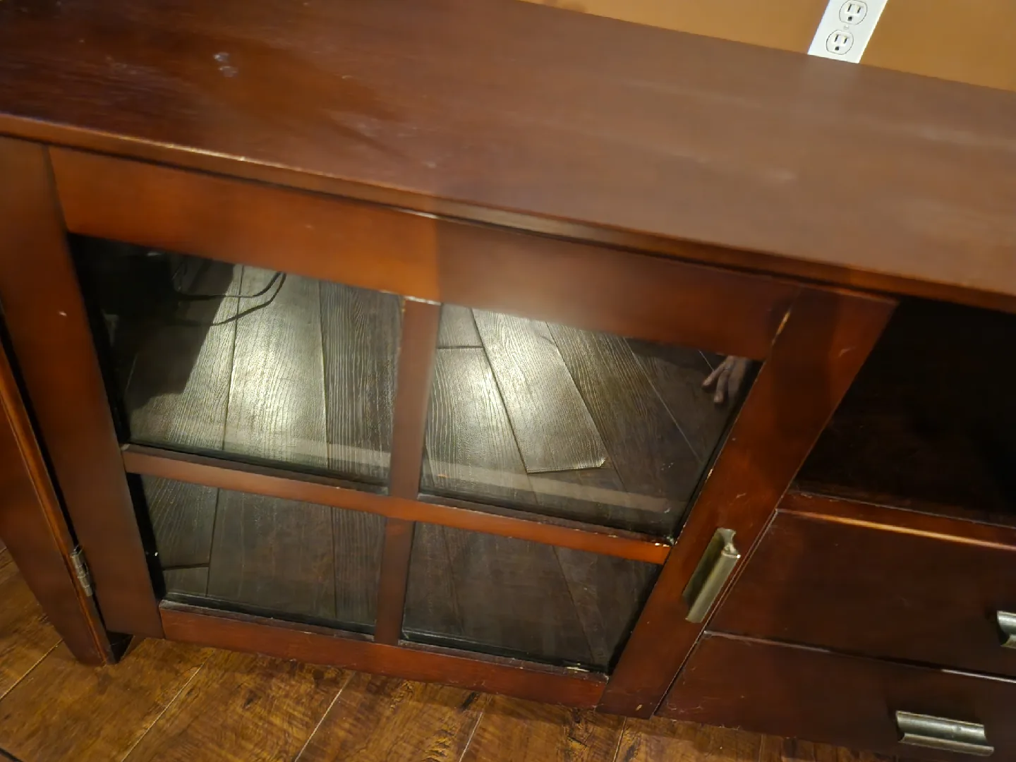 Wood TV Stand with Glass Doors & Drawers image indicator(3)