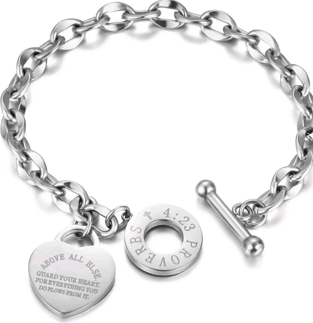 Gold and Silver Charm Bracelet with Heart & Proverbs Tag