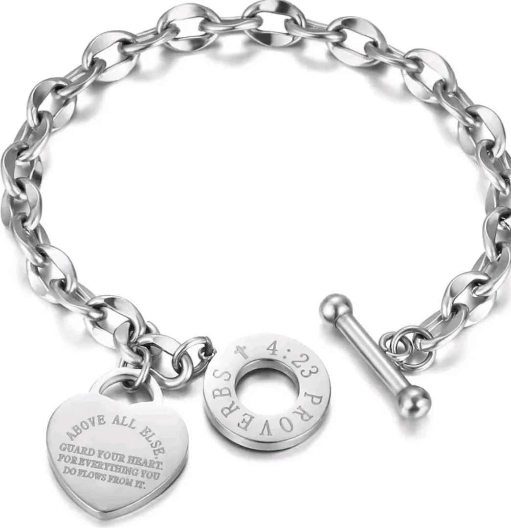 Gold and Silver Charm Bracelet with Heart & Proverbs Tag thumbnail