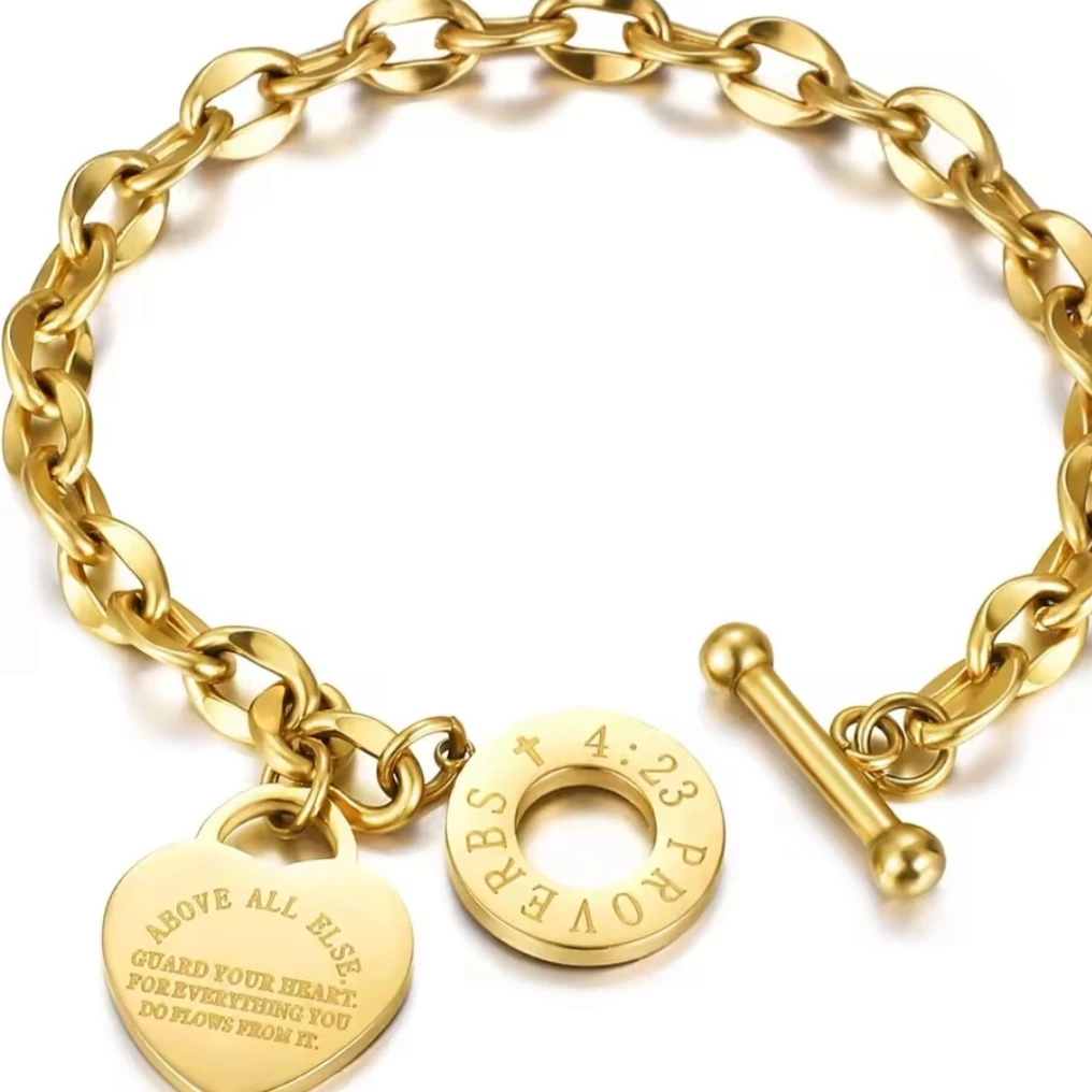Gold and Silver Charm Bracelet with Heart & Proverbs Tag - photo 2