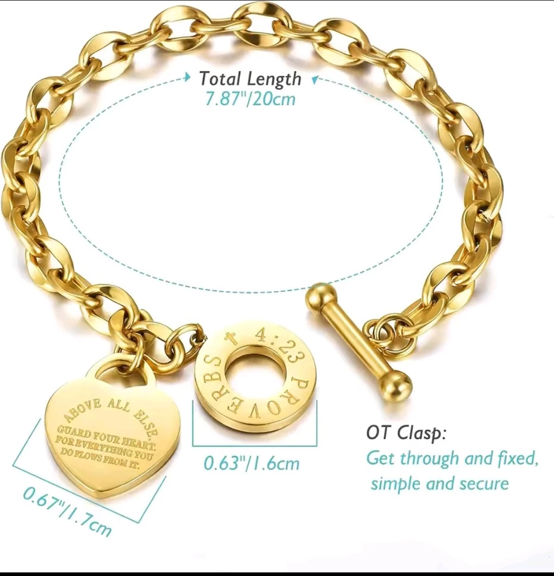 Gold and Silver Charm Bracelet with Heart & Proverbs Tag - photo 3