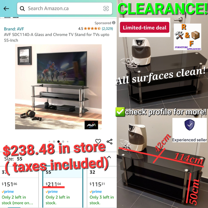➡️AVF SDC1140-A Glass, Chrome TVStand 55-Inch