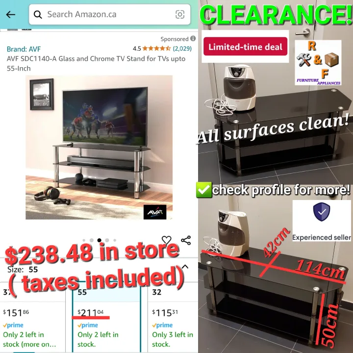 ➡️AVF SDC1140-A Glass, Chrome TVStand 55-Inch thumbnail