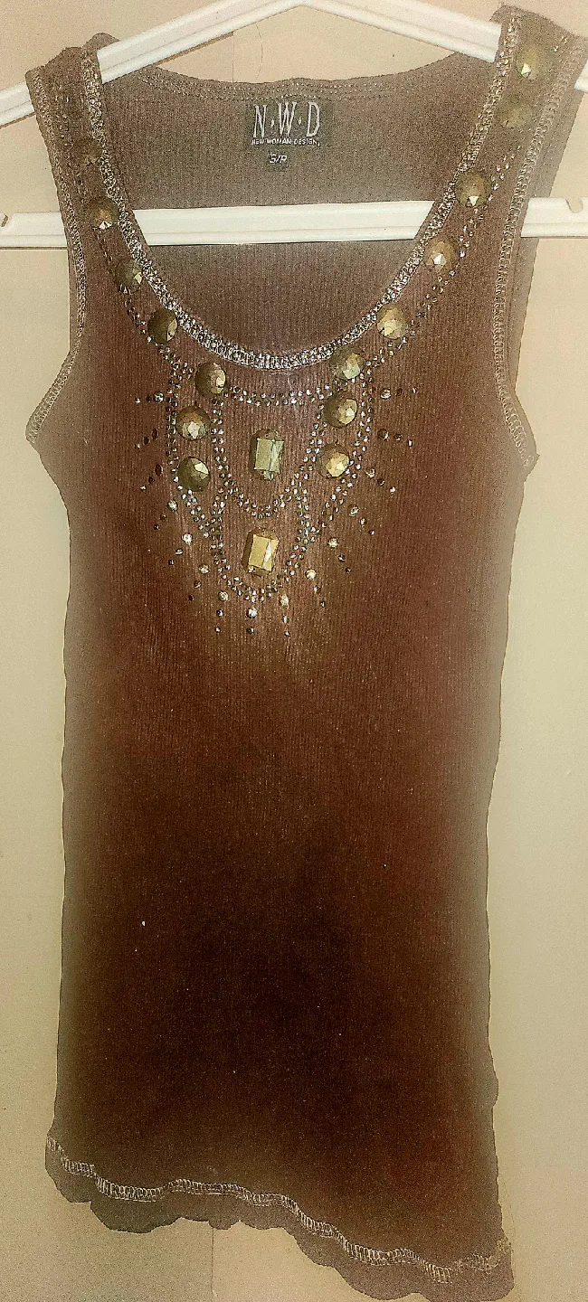 NWD New Woman Design Brown Copper Embellished Tank Top S thumbnail