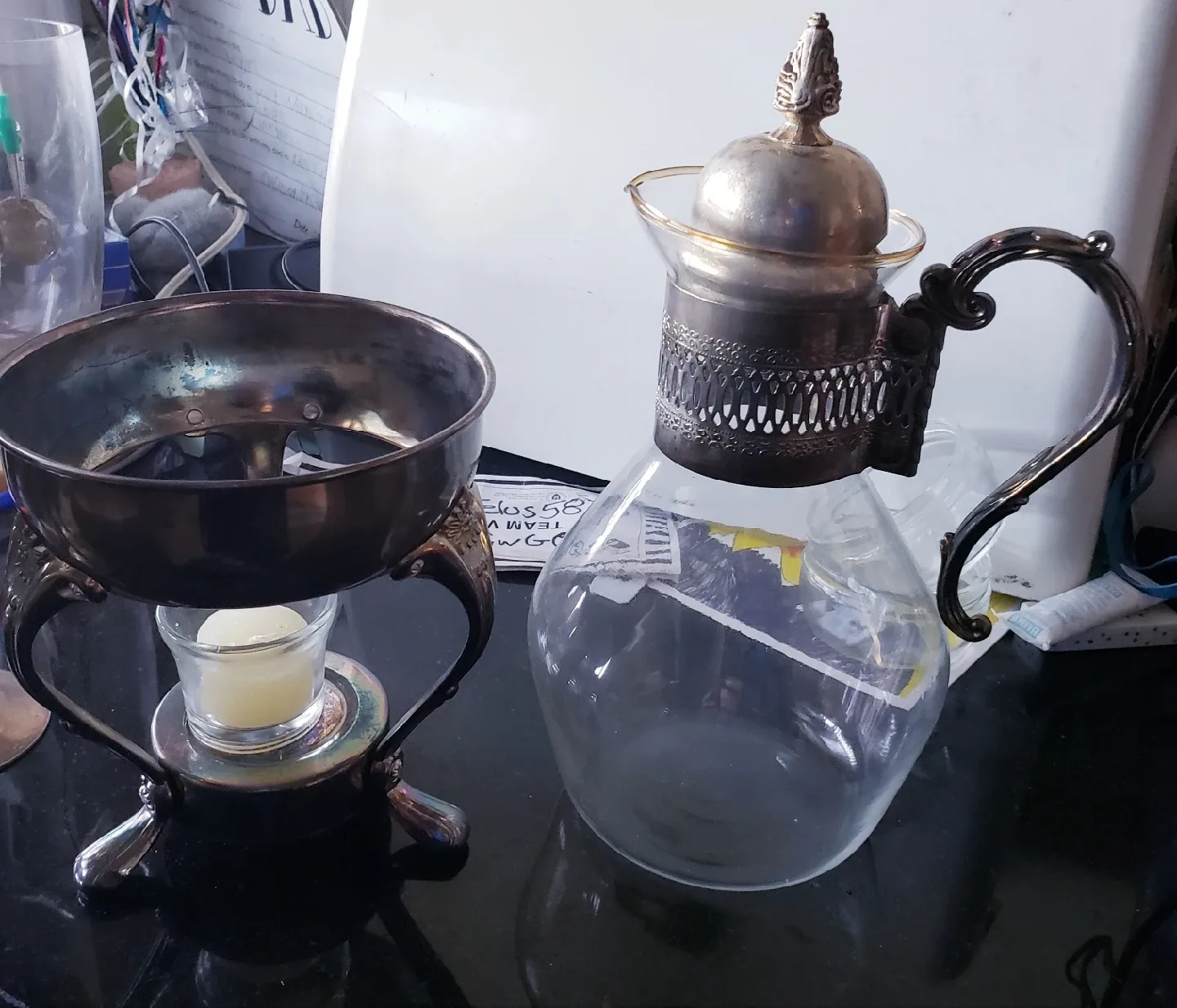 Silver Plated Wine Goblets and Glass Carafe image indicator(5)