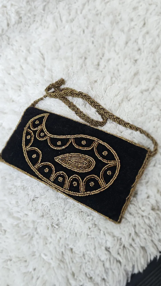 New Handcrafted Velvet Clutch - Elegant Gold Beaded Design image indicator(2)