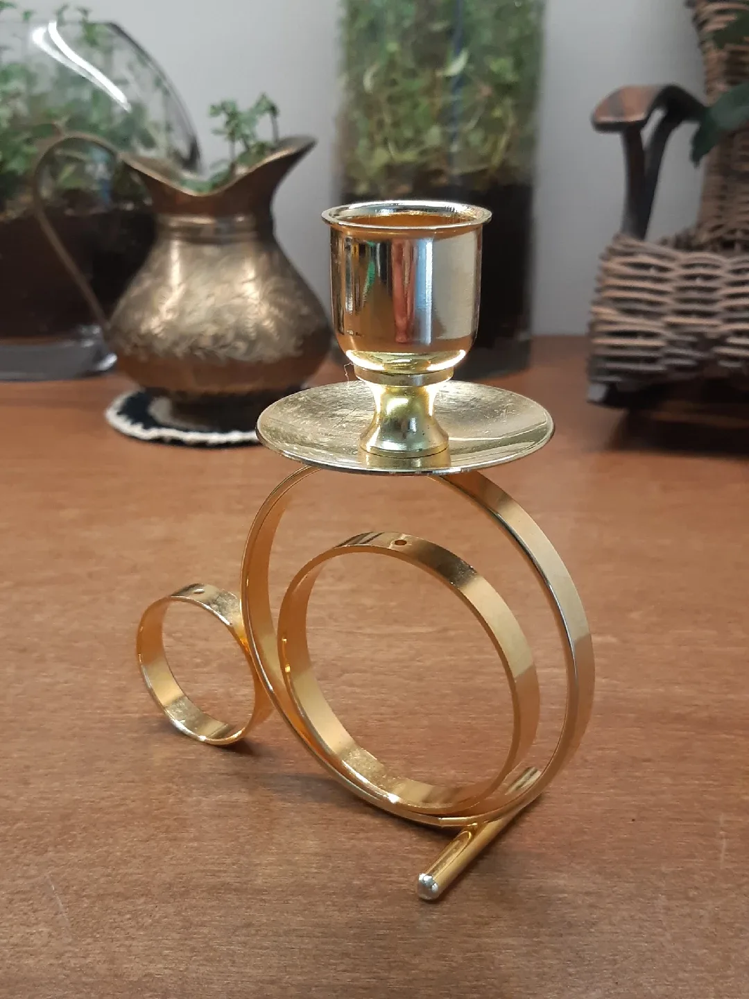 Vintage French Brushed Brass Candlestick holder thumbnail