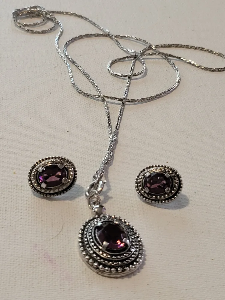 Vintage Sarah Coventry Purple Stone Necklace and Earring Set thumbnail