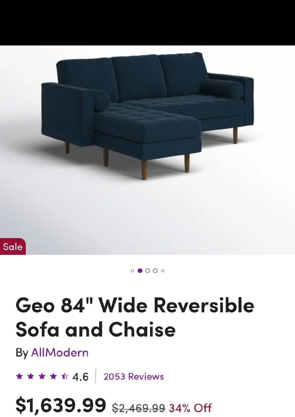 FREE DELIVERY AllModern Geo 84" Wide Reversible Sofa and Chaise - photo 4