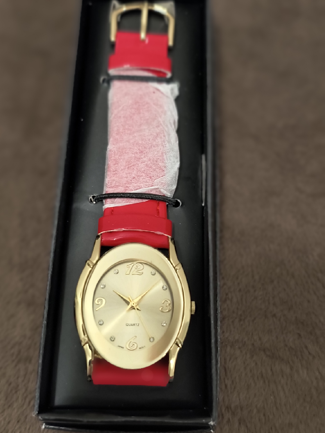 Gold Tone Watch with Red Strap - New in Box!