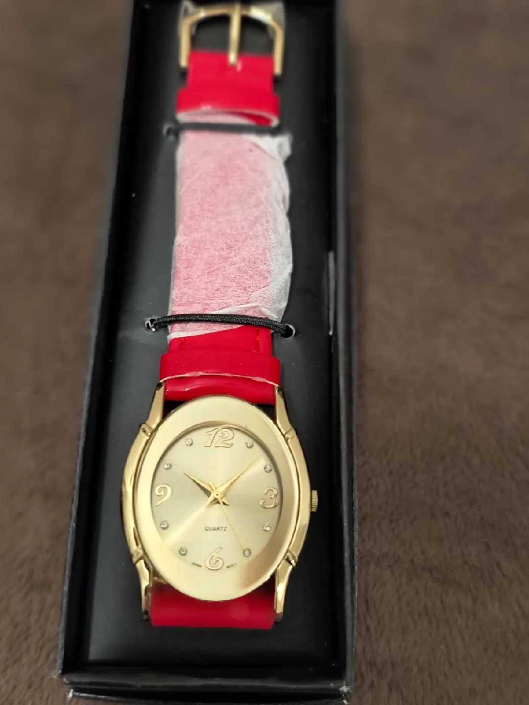 Gold Tone Watch with Red Strap - New in Box! thumbnail