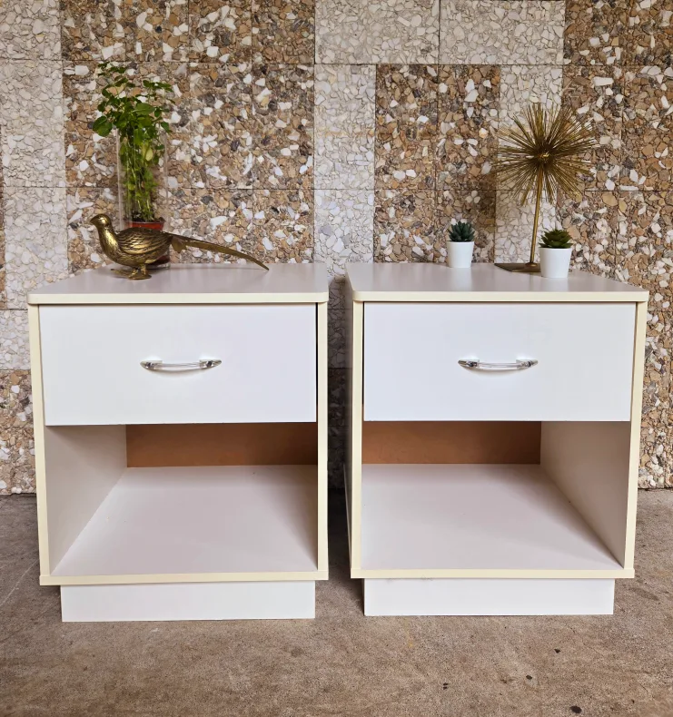 Pair Of White Nightstands With Single Drawer (Price For Both) thumbnail