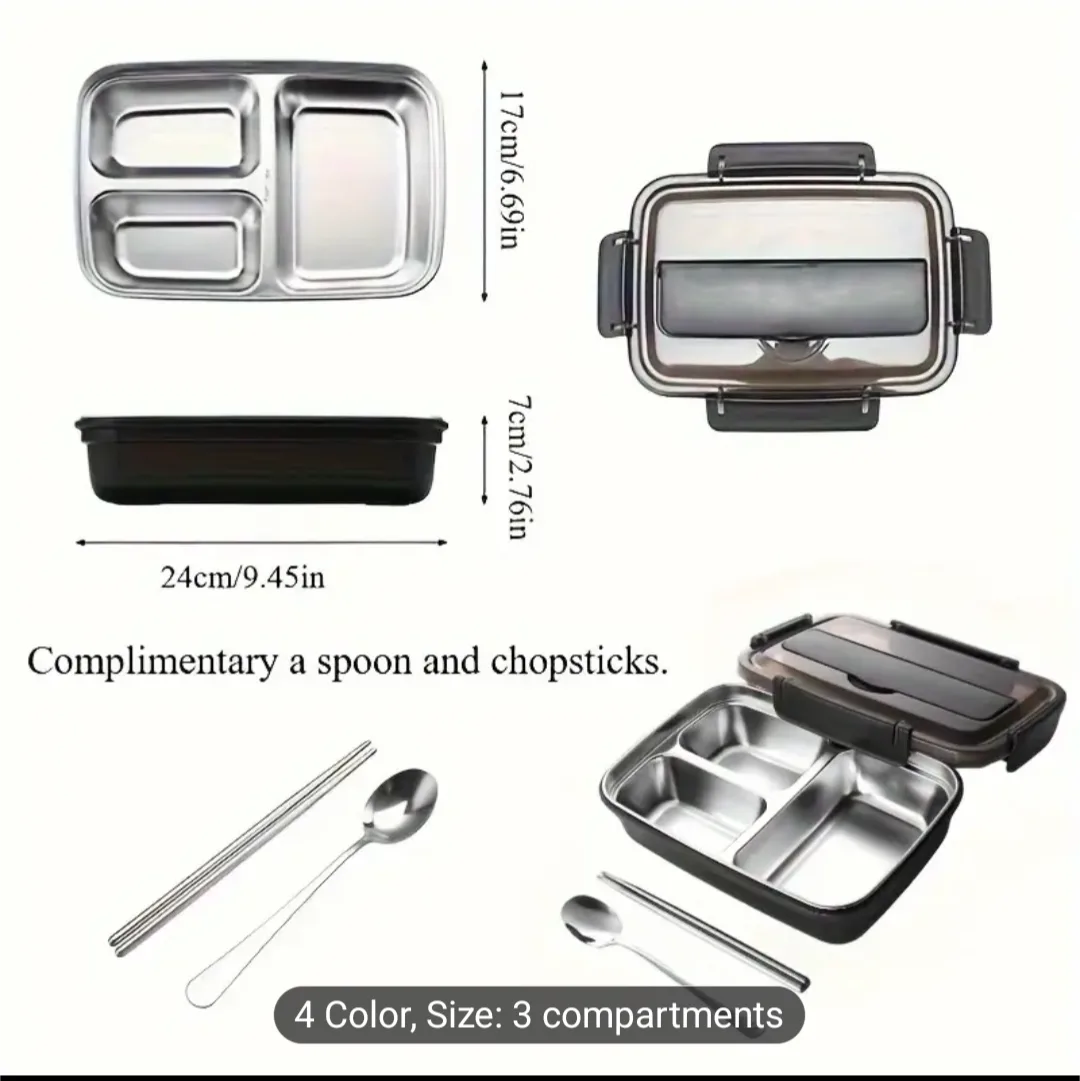 New 3-Compartment Stainless Steel Lunch Box (20$ each) image indicator(3)
