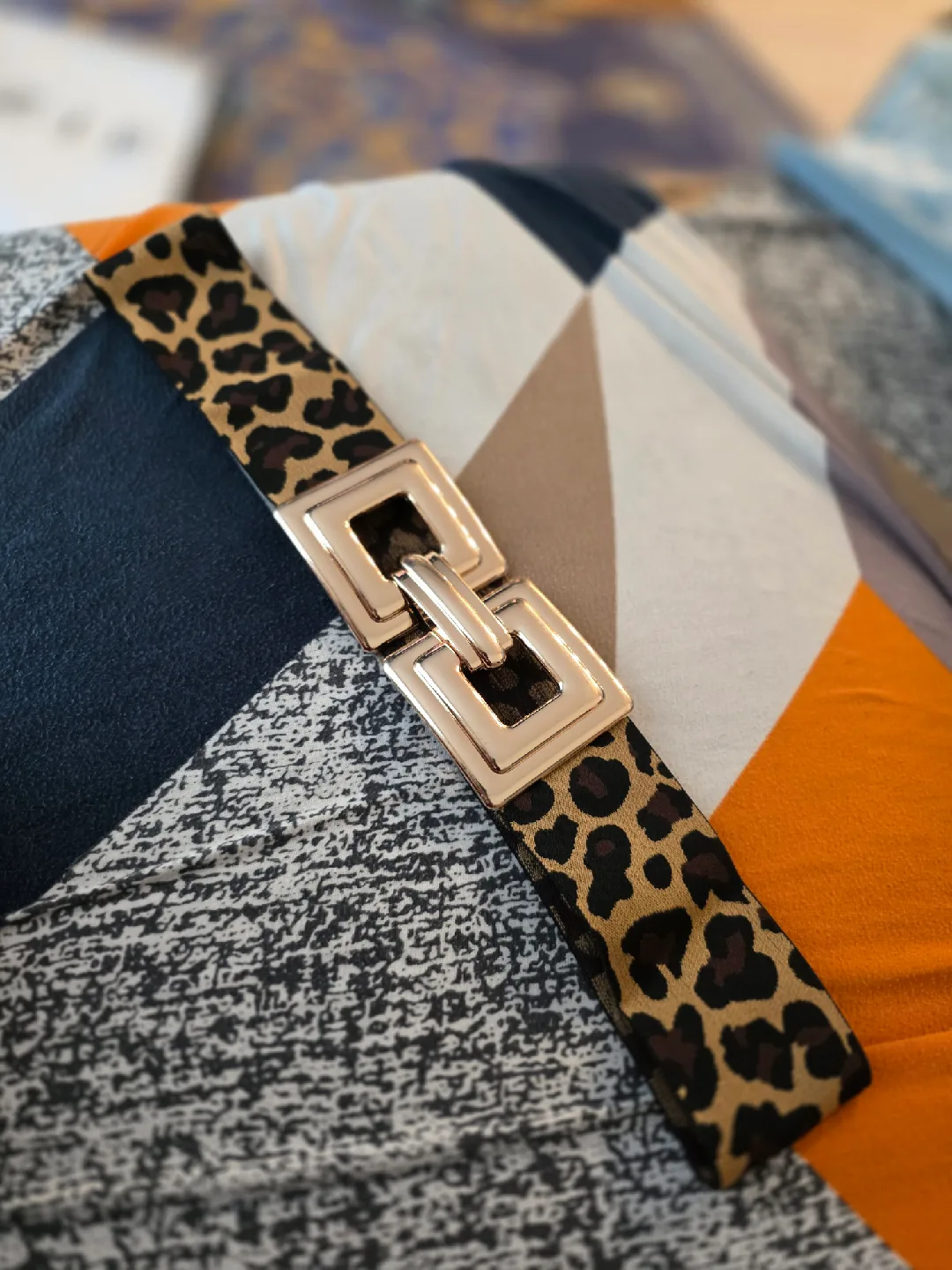 Leopard Print Stretch Belt with Gold Buckle thumbnail