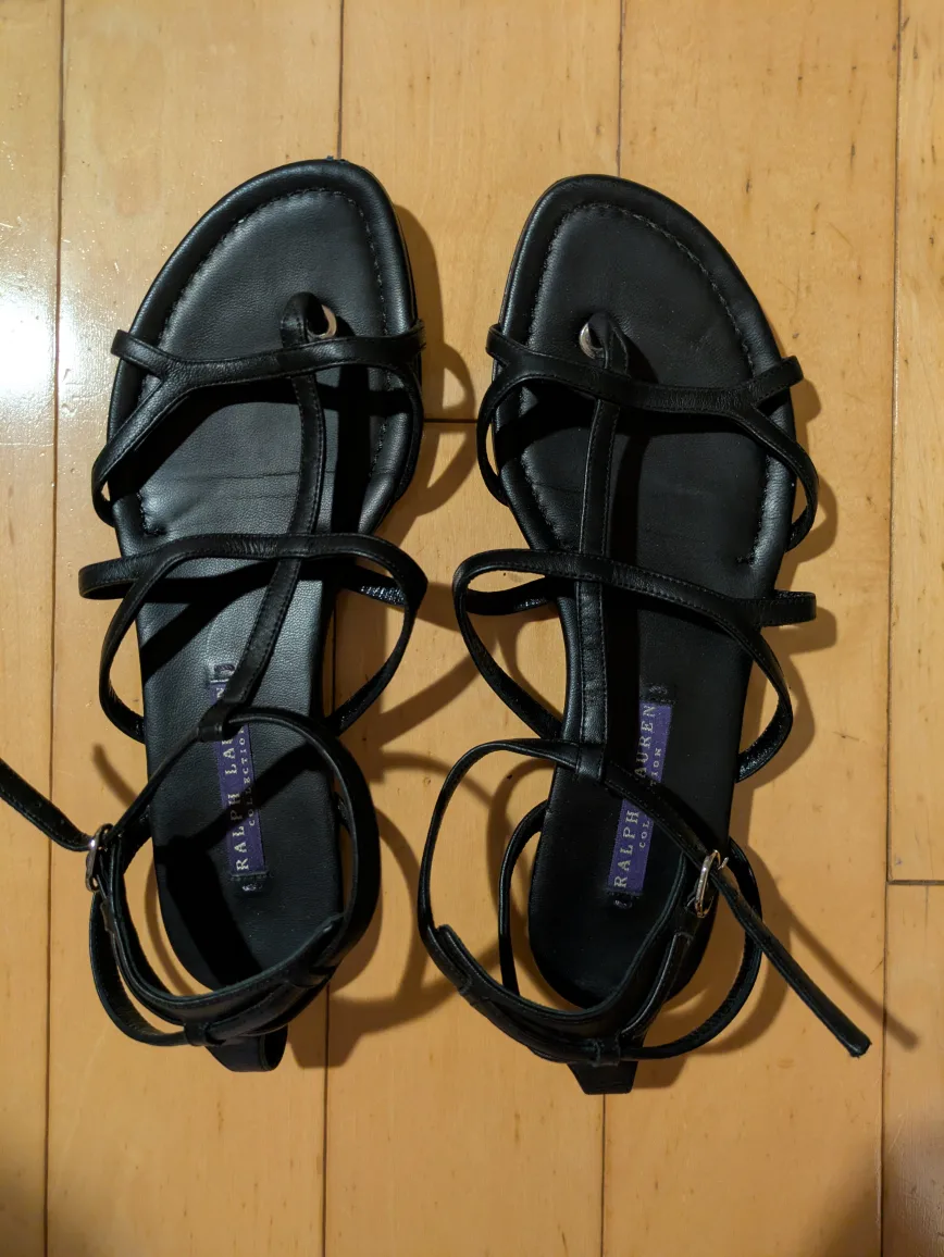 Ralph Lauren Collection Black Leather Sandals thumbnail