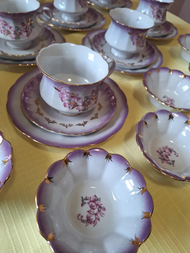 Vintage USSR Soviet Russian Tea Set purple lilac design 31 pcs image indicator(8)